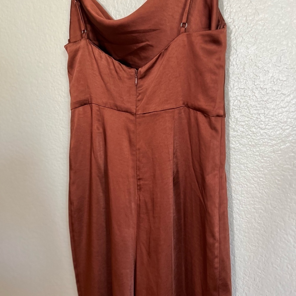 Perfect Night Brown Satin Cowl Neck Culotte Jumpsuit - Picture 6 of 10